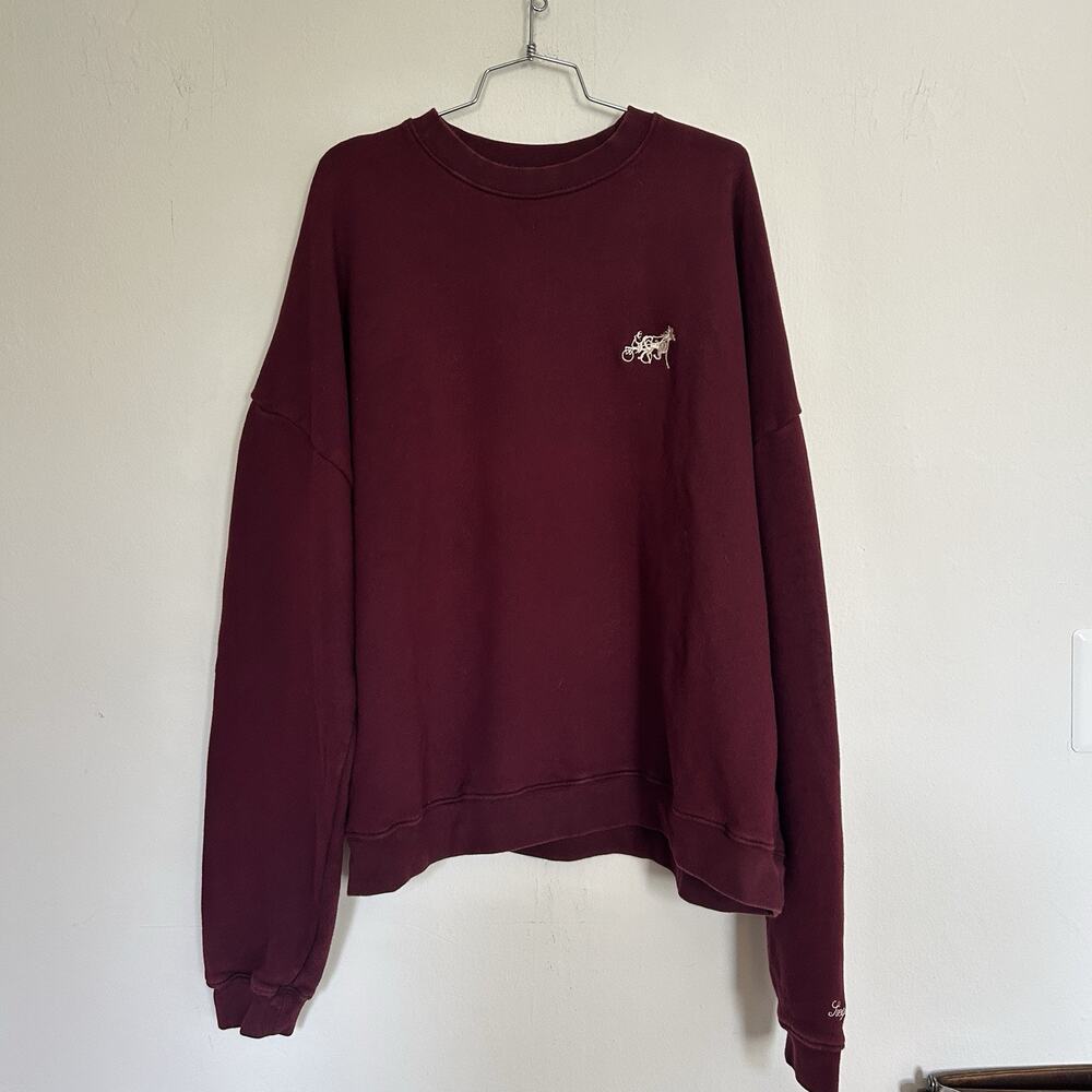Siegelman Stable XL Burgundy Oversized Boxy Crewneck Sweatshirt Made in USA